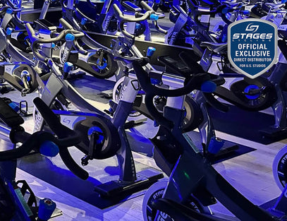 Stages indoor cycles in studio setting