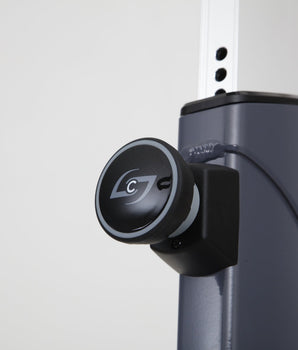 Stages SC2 height adjustment knob, front close-up on seat post frame