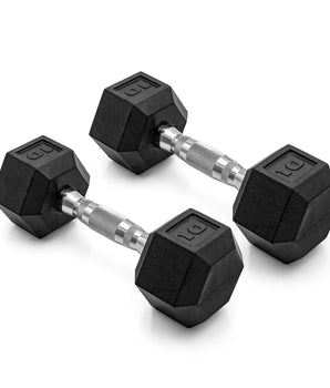 CAP Barbell black rubber hex dumbbell pair, 10 lb, chrome knurled handle