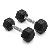 CAP Barbell black rubber hex dumbbell pair, 10 lb, chrome knurled handle