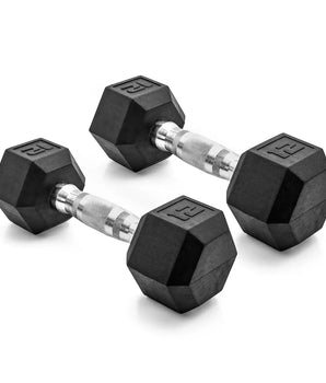 CAP Barbell black rubber hex dumbbell pair, 12 lb, chrome knurled handle