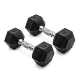 CAP Barbell black rubber hex dumbbell pair, 15 lb, chrome knurled handle