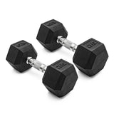 CAP Barbell black rubber hex dumbbell pair, 25 lb, chrome knurled handle