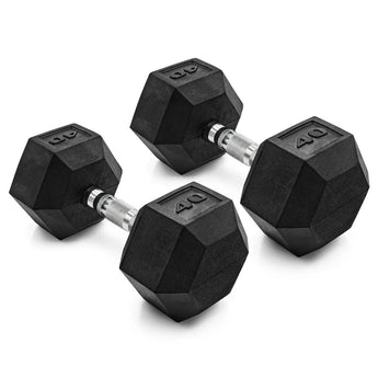 CAP Barbell black rubber hex dumbbell pair, 40 lb, chrome knurled handle