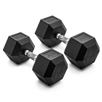 CAP Barbell black rubber hex dumbbell pair, 45 lb, chrome knurled handle