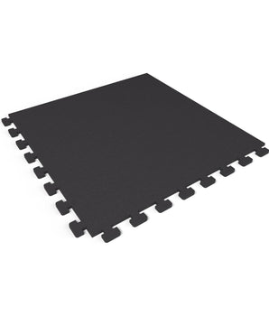 Jet Black REGUPOL aktivlok 3/8 inch (9 mm) interlocking rubber gym floor tile, 24 x 24 in., with puzzle edges
