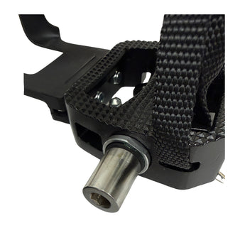 Close-up of Schwinn 740-8690 Morse Taper pedal spindle and toe cage
