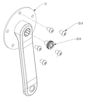 Stages Right Crank Arm Part No. 000-7676 exploded assembly diagram for SC1, SC2, and SC3 indoor cycles